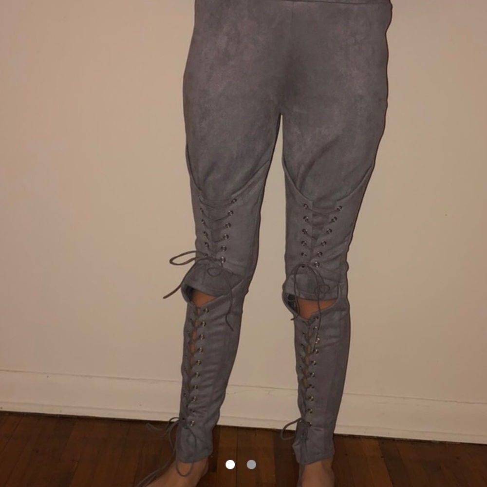 Suede pants lace up